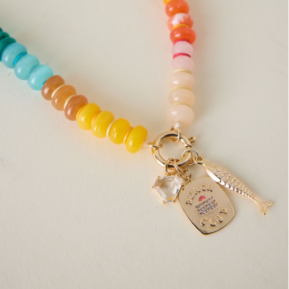 NWT Anthropologie Beaded Charm Cluster Necklace in Orange/ Multi - Picture 2 of 6